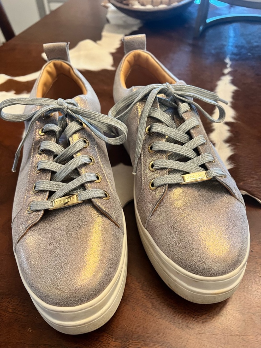 Metallic Platform Sneakers - Women's Casual Lace-Up